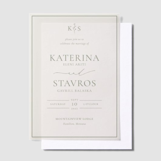 Invitations En Vélin HARMONIE | Mariage vert Sage (Compenser)