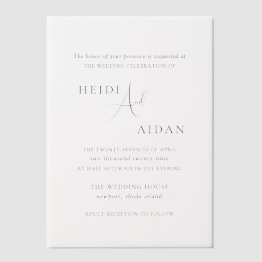 Invitations En Vélin Heidi Script Contemporain Moderne Mariage élégant (Recto)