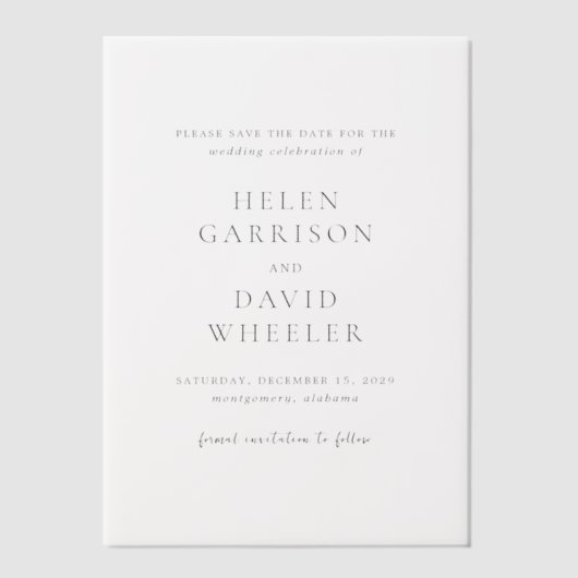 Invitations En Vélin Helen Classic Mariage élégant Enregistrer la date (Recto)