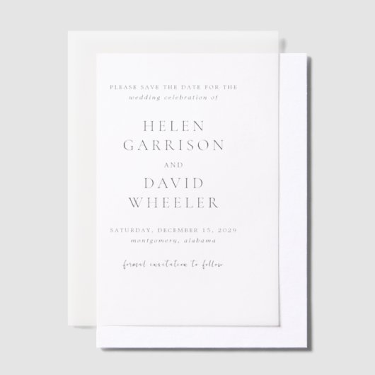 Invitations En Vélin Helen Classic Mariage élégant Enregistrer la date (Compenser)