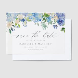 Invitations En Vélin Hydrangeas Bleus et Roses Ivoire Save the Date
