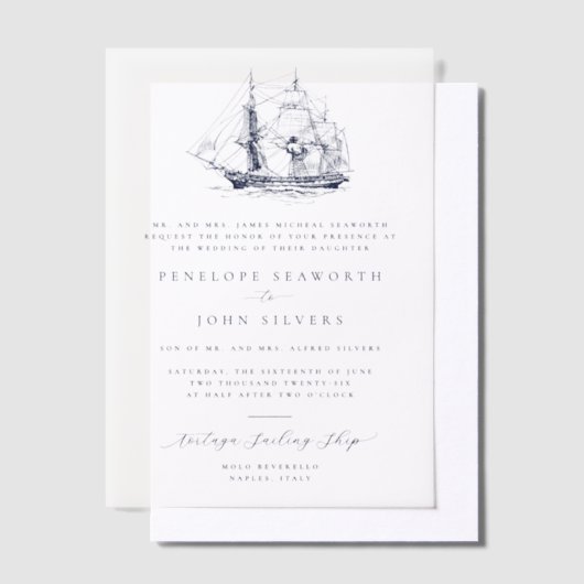 Invitations En Vélin Illustration de navire nautique élégant Mariage of (Compenser)