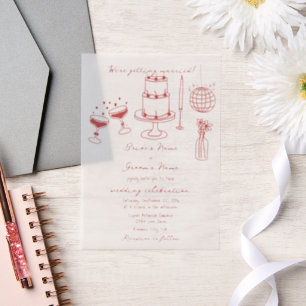 Invitations En Vélin Illustrations faites à la main Doodles Maroon Mari