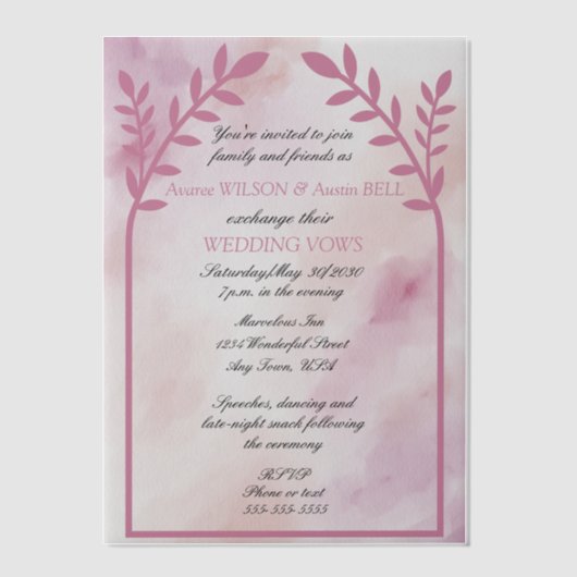 Invitations En Vélin Inséparables Floral Arch Mariage rose (Recto)