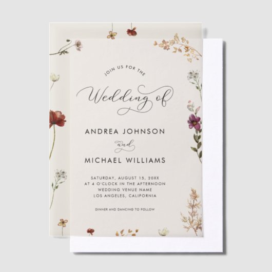 Invitations En Vélin Ivory Fall Wildflowers Autumn Wedding (Compenser)