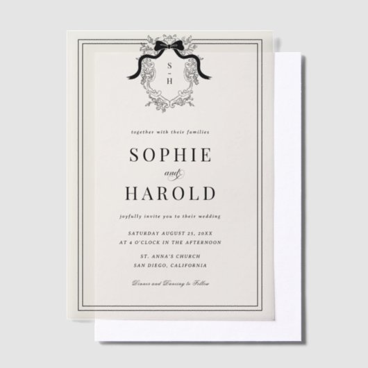 Invitations En Vélin Ivory French Crest Monogram Wedding (Compenser)