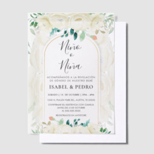 Invitations En Vélin Jardin Floral Blanc Moderne Espagnol Sexe Révéler