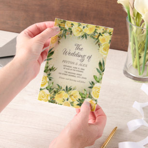 Invitations En Vélin Jaune Floral verdure or Parties scintillant Vellum