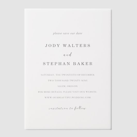 Invitations En Vélin Jody Simple Elegant Wedding Enregistrer la date (Recto)