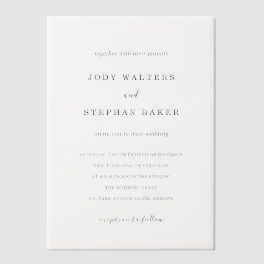 Invitations En Vélin Jody Simple Mariage élégant (Recto)