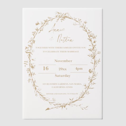 Invitations En Vélin Joli Mariage De Trame Or Intricé Orné (Recto)