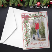 Invitations En Vélin Joyeuses vacances Mistletoe Red Bow Family Photo