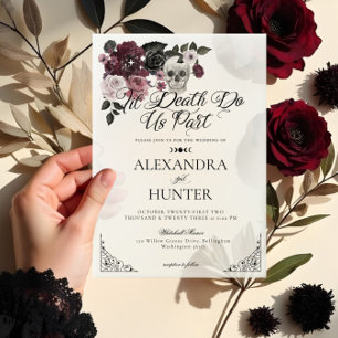 Invitations En Vélin Jusqu'à la mort Rose de crâne aquarelle gothique m