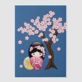 Invitations En Vélin Kokeshi Cute japonais Geisha Blue Insertion (Recto)