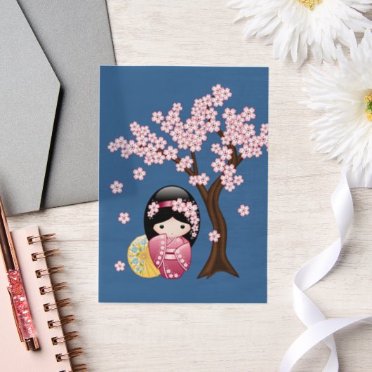 Invitations En Vélin Kokeshi Cute japonais Geisha Blue Insertion (Mariage)