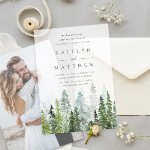 Invitations En Vélin La collection de mariage forêt de pins aquarelle