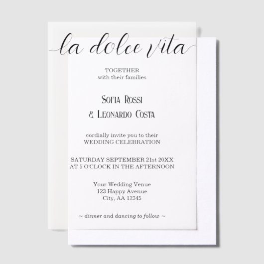 Invitations En Vélin La Dolce Vita Script Élégant Mariage italien (Compenser)