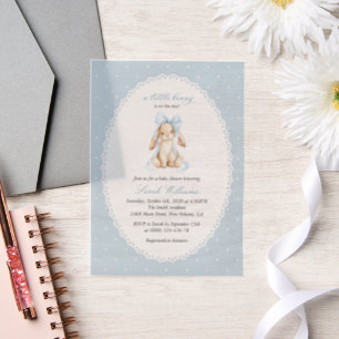 Invitations En Vélin Lapin Mignon, Nœud Bleu, Points Bleus, Baby Shower