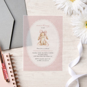 Invitations En Vélin Lapin, Nœud Rose, Points Roses, Premier Anniversai