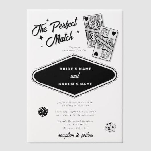 Invitations En Vélin Las Vegas Destination Parfait Match Mariage Noir (Recto)