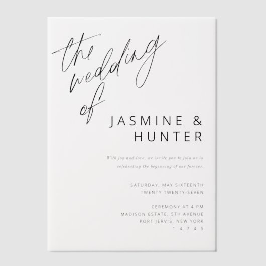 Invitations En Vélin Le Mariage de Minimal Moderne Écriture Mariage Noi (Recto)