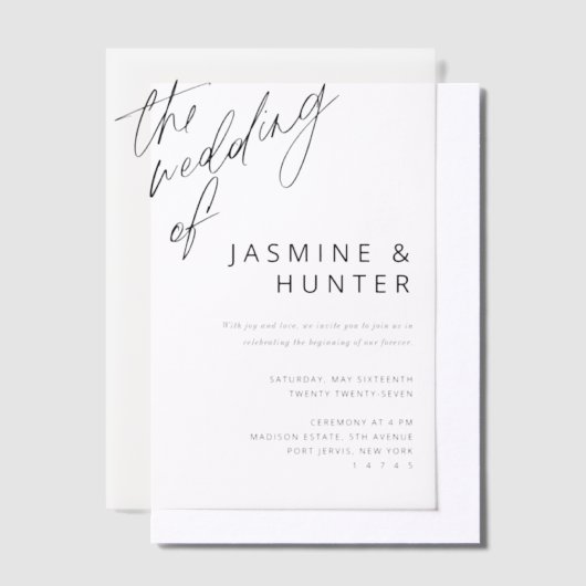 Invitations En Vélin Le Mariage de Minimal Moderne Écriture Mariage Noi (Compenser)