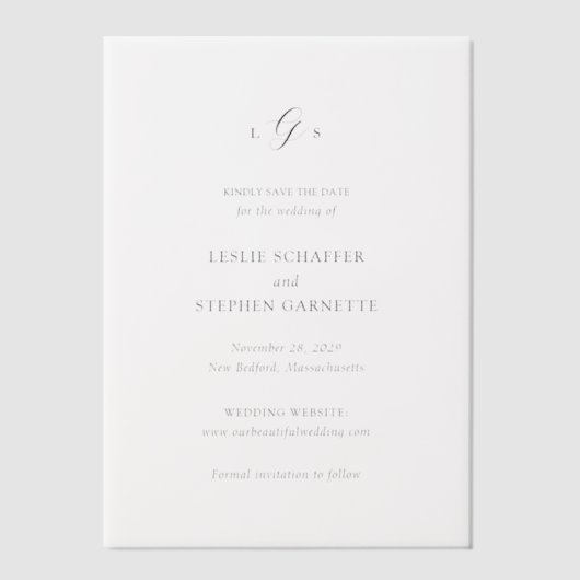 Invitations En Vélin Leslie Monogramme Mariage élégant Enregistrer la d (Recto)