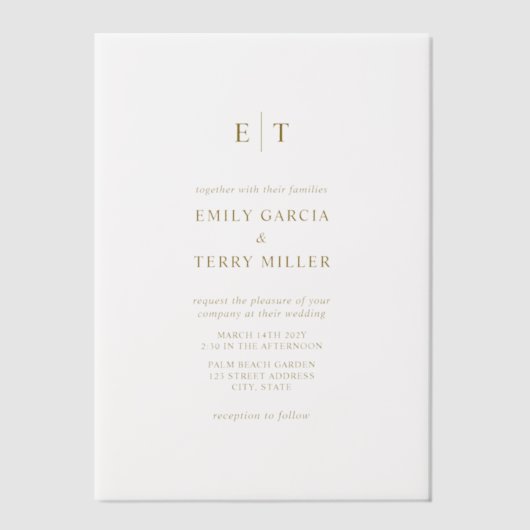 Invitations En Vélin L'heure d'or Grace moderne Monogramme Mariage (Recto)