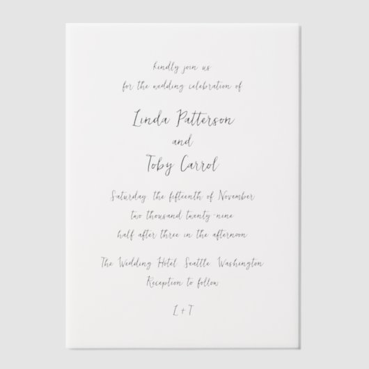 Invitations En Vélin Linda Simple Mariage moderne (Recto)