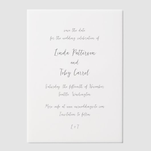 Invitations En Vélin Linda Simple mariage moderne Enregistrer la date (Recto)