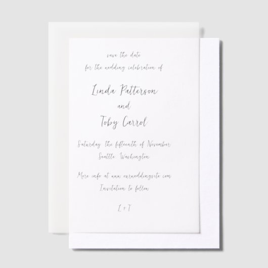Invitations En Vélin Linda Simple mariage moderne Enregistrer la date (Compenser)