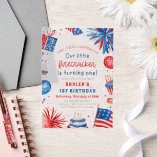 Invitations En Vélin Little Firecracker 4 juillet 1ère fête d'anniversa