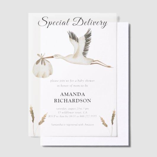 Invitations En Vélin Livraison spéciale Baby shower de cigogne d'aquare (Compenser)