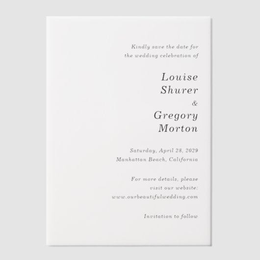 Invitations En Vélin Louise Simple mariage moderne Enregistrer la date (Recto)