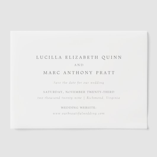 Invitations En Vélin Lucilla Elégant Mariage moderne Enregistrer la dat (Recto)