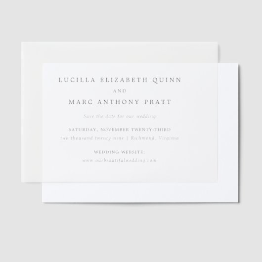 Invitations En Vélin Lucilla Elégant Mariage moderne Enregistrer la dat (Compenser)