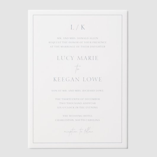 Invitations En Vélin Lucy Dusty Blue Classic Mariage élégant (Recto)