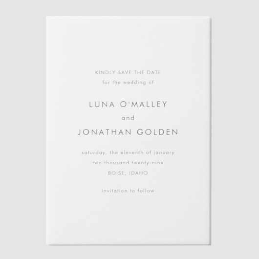 Invitations En Vélin Luna Mariage moderne Enregistrer la date (Recto)