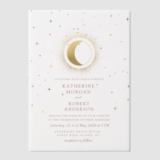 Invitations En Vélin Lune D'Or Céleste Et Étoiles Mariage (Recto)
