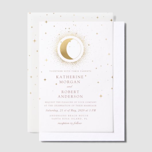 Invitations En Vélin Lune D'Or Céleste Et Étoiles Mariage (Compenser)