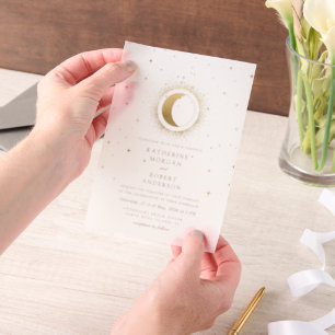 Invitations En Vélin Lune D'Or Céleste Et Étoiles Mariage