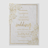 Invitations En Vélin Luxe chic or blanc Mariage dentelle fleurie (Recto)