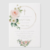 Invitations En Vélin Luxury Pink Blush Floral Gold Cross Baptism (Recto)