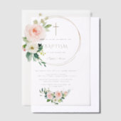 Invitations En Vélin Luxury Pink Blush Floral Gold Cross Baptism (Compenser)