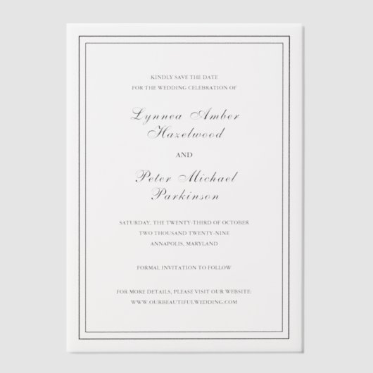 Invitations En Vélin Lynnea Simple mariage élégant Enregistrer la date (Recto)