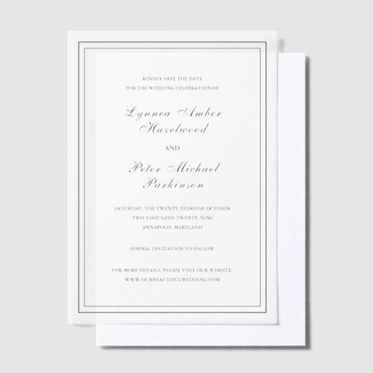 Invitations En Vélin Lynnea Simple mariage élégant Enregistrer la date (Compenser)