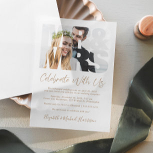 Invitations En Vélin M. Mme Photo Gold Script Mariage Réception