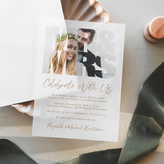 Invitations En Vélin M. Mme Photo Gold Script Mariage Réception