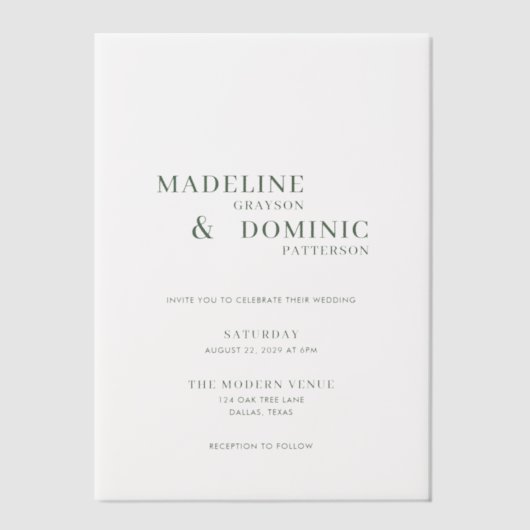 Invitations En Vélin Madeline Forest Green Simple Mariage moderne (Recto)