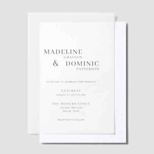 Invitations En Vélin Madeline Forest Green Simple Mariage moderne (Compenser)